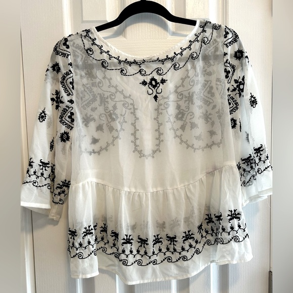 Free People Pennies Sequel White Sheer Peplum Top - Picture 6 of 6